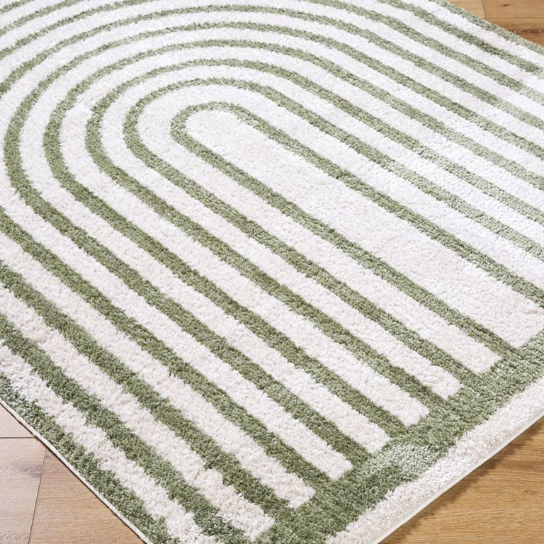 Fossay Rug - Machine Washable Modern Shaggy - FSG2312 - Ivory & Green - Sizes Available