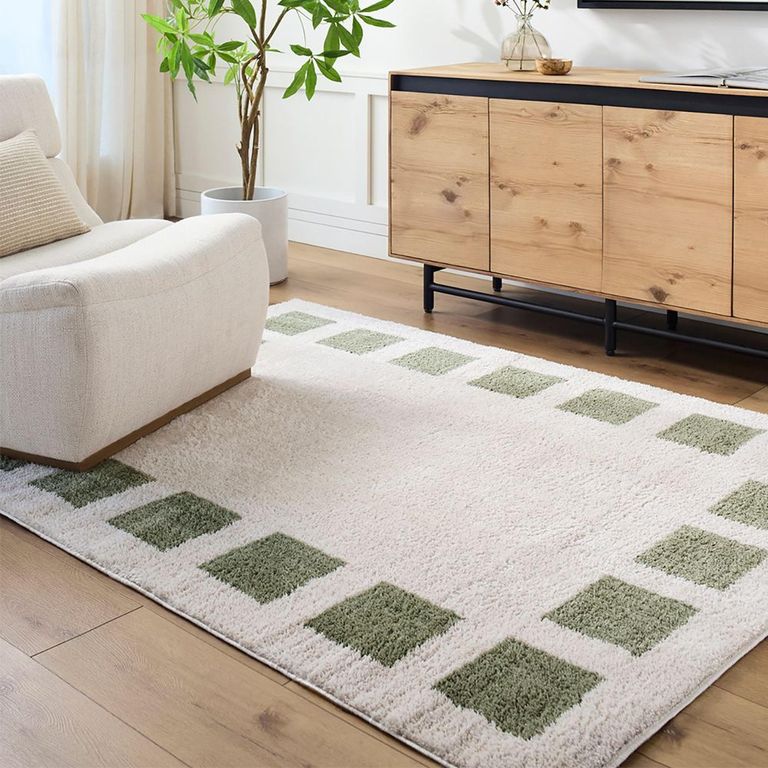 Fossay Rug - Machine Washable Modern Shaggy - FSG2315 - Ivory & Green - Sizes Available