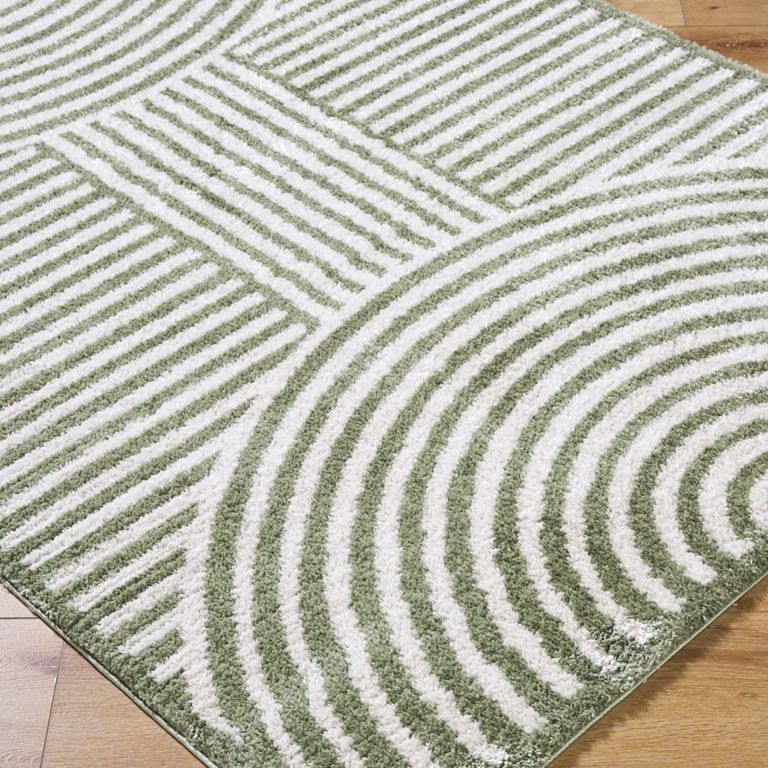 Fossay Rug - Machine Washable Modern Shaggy - FSG2333 - Ivory & Green - Sizes Available