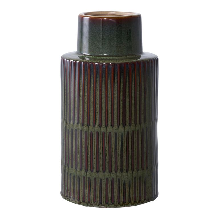 Ceramic Vase - Green with Brown Strips