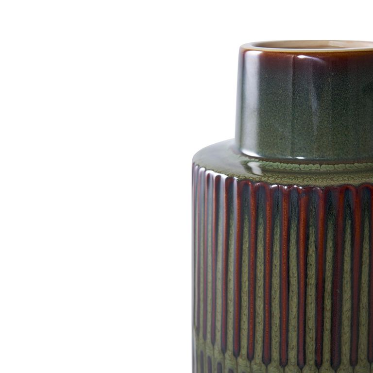 Ceramic Vase - Green with Brown Strips