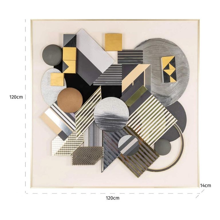 3D Block Wall Art - Square - Black and Gold