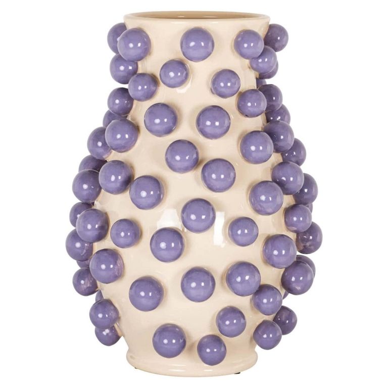 Dotty Vase - Round - Cream and Purple - Ceramic