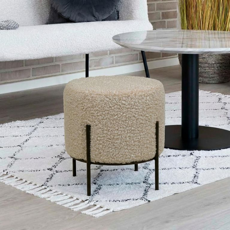 Alford Pouf - Beige Boucle Fabric - Round