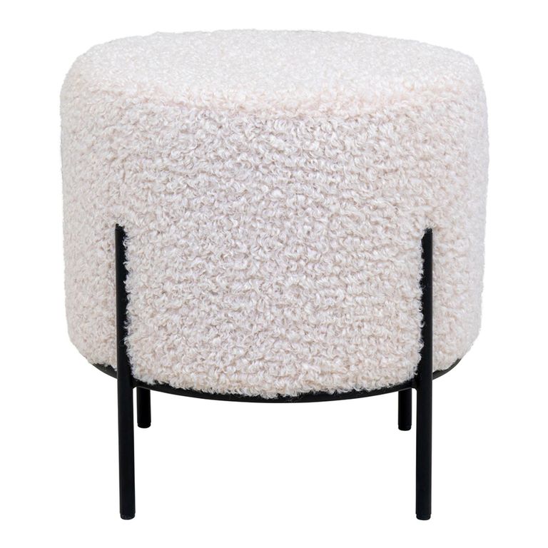 Alford Pouf - White Boucle Fabric - Round