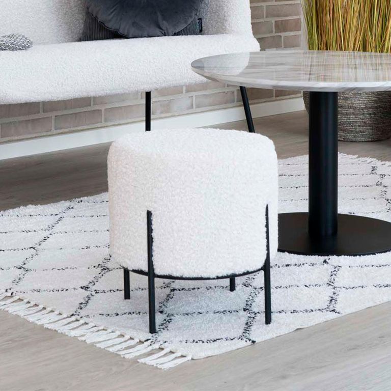 Alford Pouf - White Boucle Fabric - Round