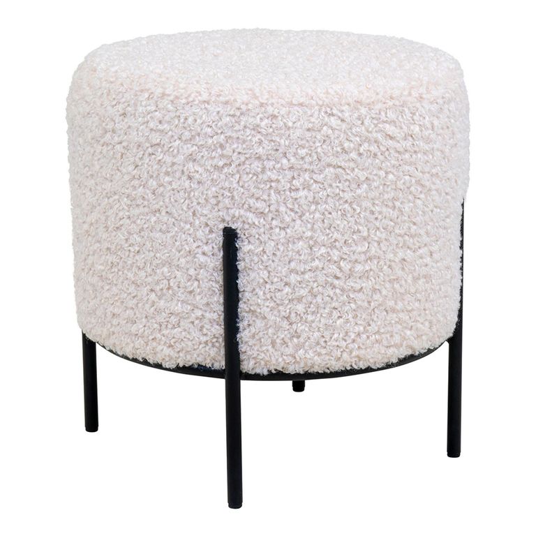 Alford Pouf - White Boucle Fabric - Round