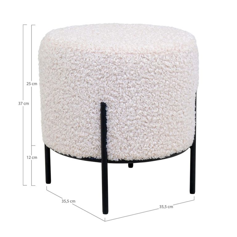 Alford Pouf - White Boucle Fabric - Round