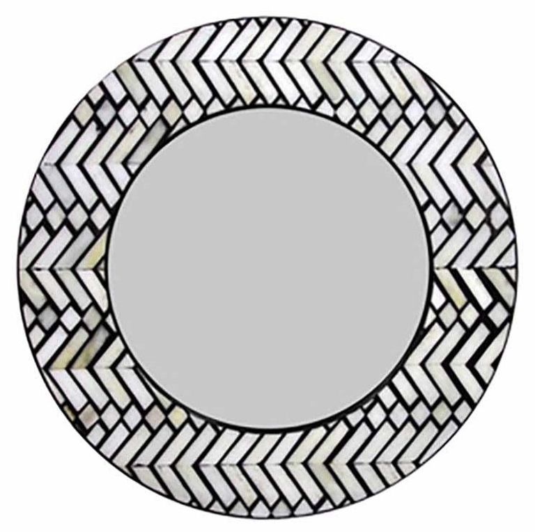Allentown Monochrome Chevron Inlay Print Round Wall Mirror - 80cm x 80cm