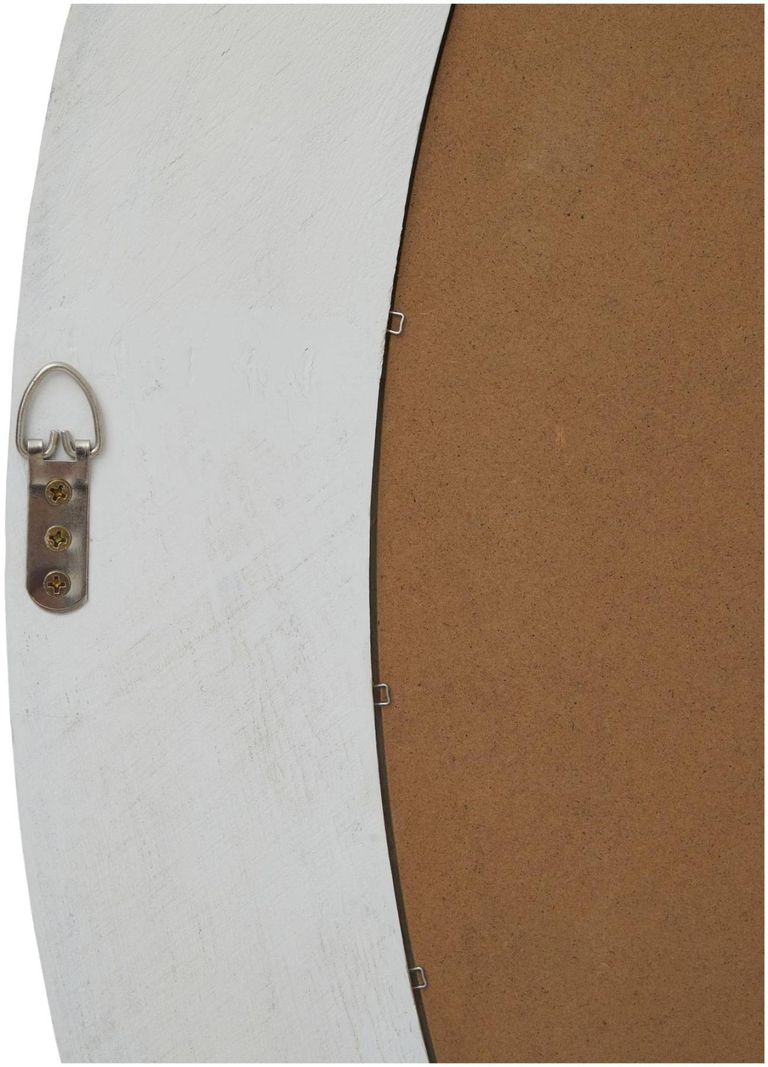 Antique White Mirrored Glass Washed Wood Round Framed Large Mirror