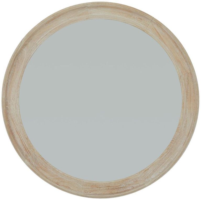 Antique White Mirrored Glass Washed Wood Round Framed Large Mirror