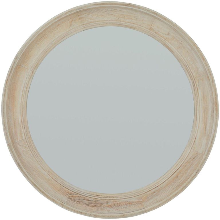 Antique White Mirrored Glass Washed Wood Round Framed Mirror