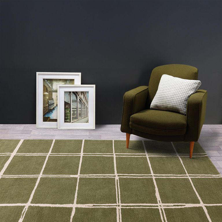 Contemporary Design Albany Rug - Olive Grid - Sizes Available