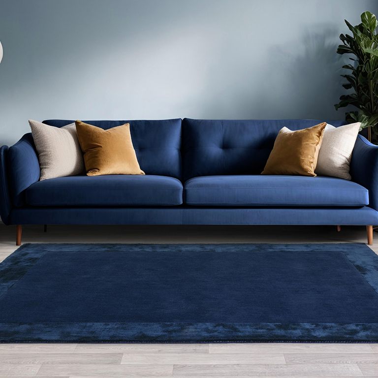 Contemporary Plain Ascot Rug - Navy - Sizes Available