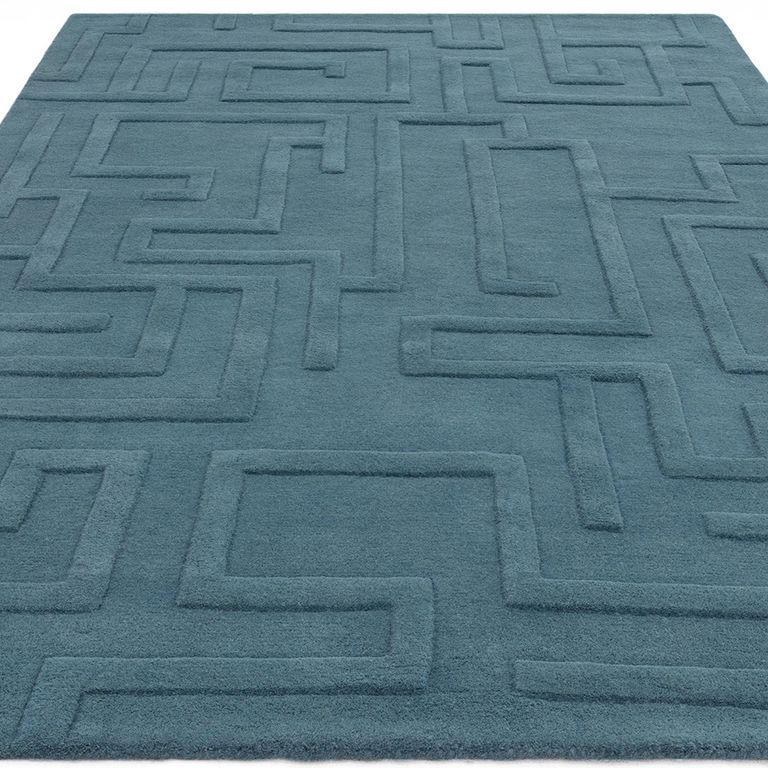 Contemporary Plain Maze Rug - Teal - Sizes Available