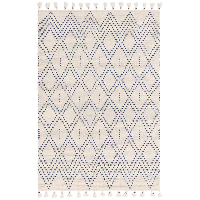 Natural Weaves Rug - Nepal - Cream and Blue - Diamond - Sizes Available