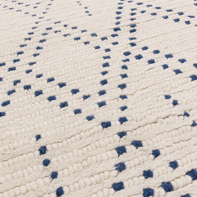 Natural Weaves Rug - Nepal - Cream and Blue - Diamond - Sizes Available