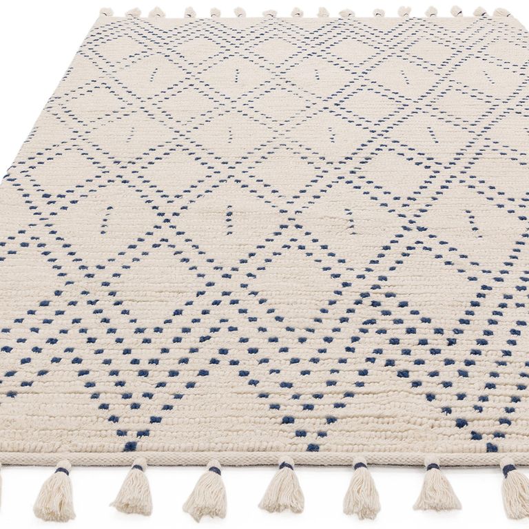 Natural Weaves Rug - Nepal - Cream and Blue - Diamond - Sizes Available