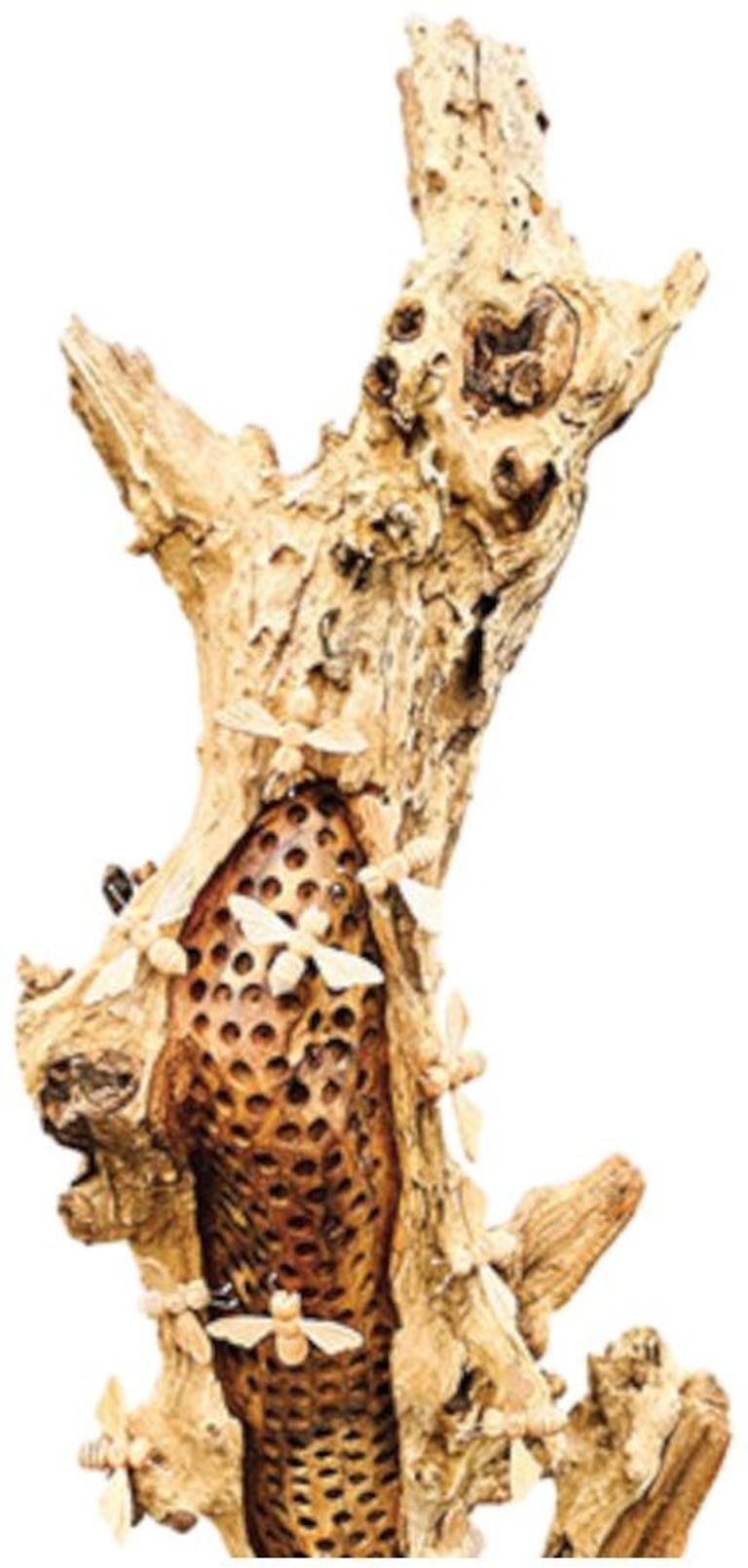 Beehive Sculpture - 20 Bees - Teak Root