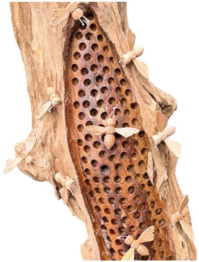 Beehive Sculpture - 20 Bees - Teak Root