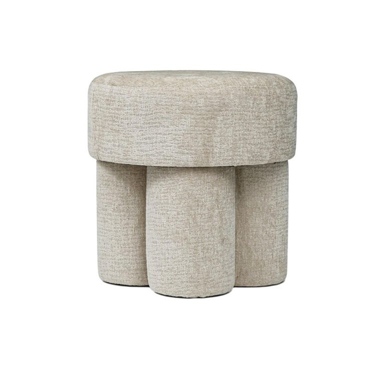 Footstool - Round - Beige Chenille Fabric