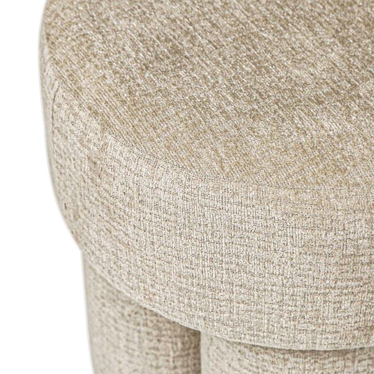 Footstool - Round - Beige Chenille Fabric