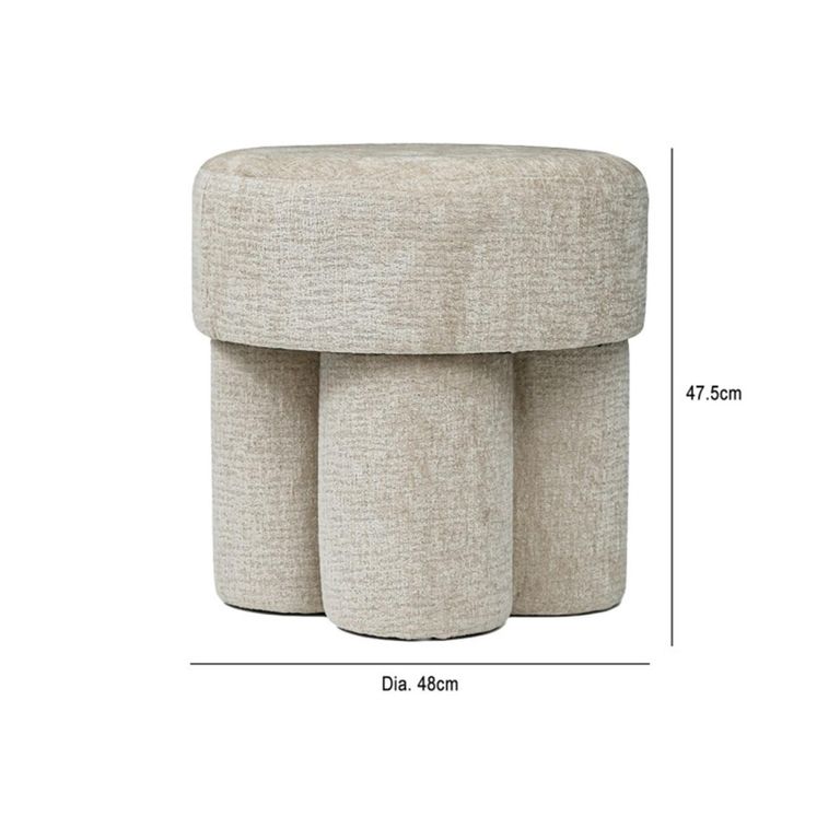 Footstool - Round - Beige Chenille Fabric