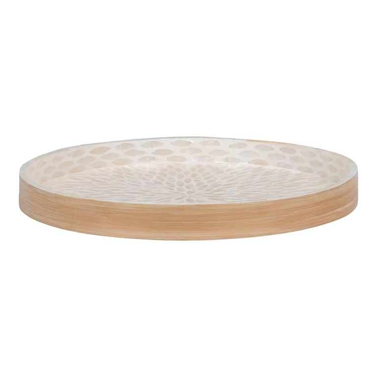Tray - Round - Wooden - Beige