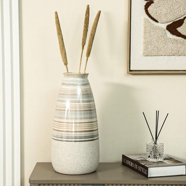 Vase - Beige and Blue Stripes - Ceramic