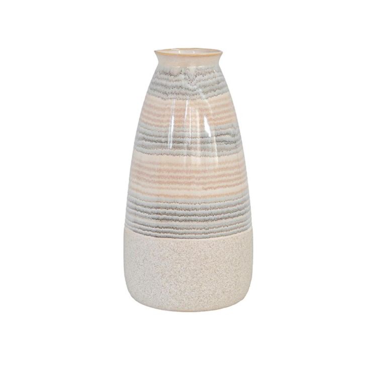 Vase - Beige and Blue Stripes - Ceramic