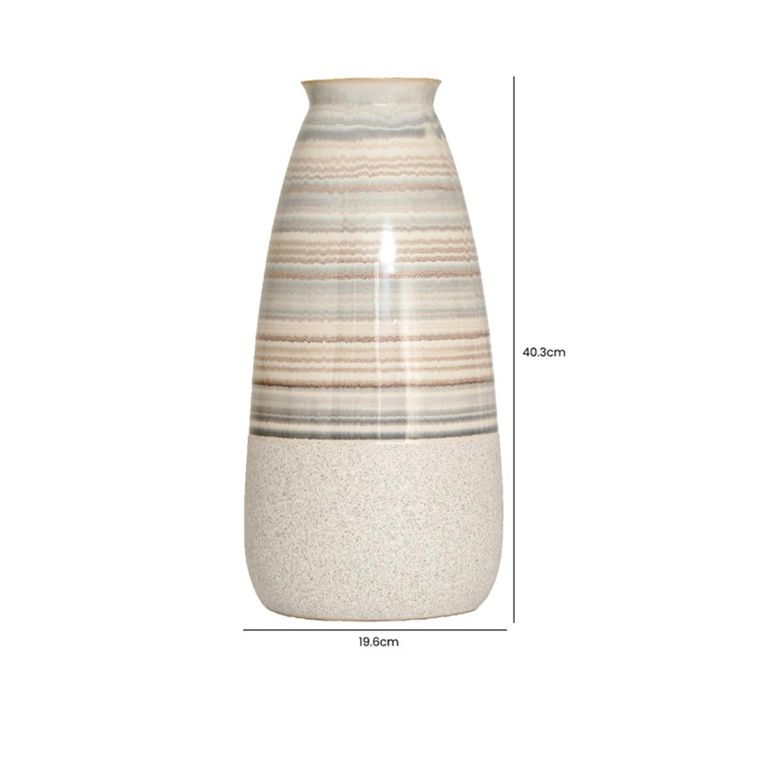 Vase - Beige and Blue Stripes - Ceramic