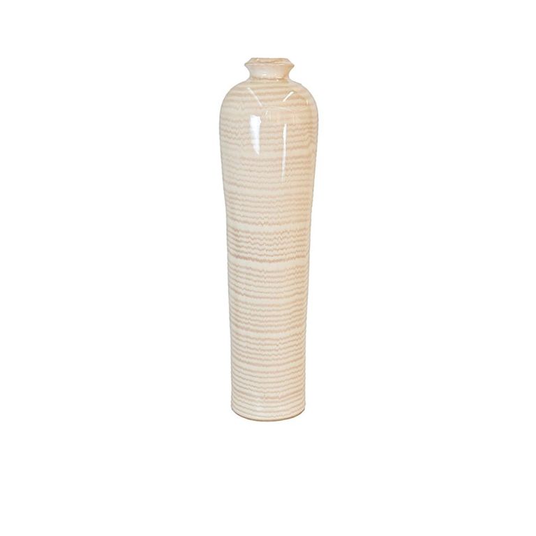 Vase - Beige and Brown Stripes - Ceramic - Large
