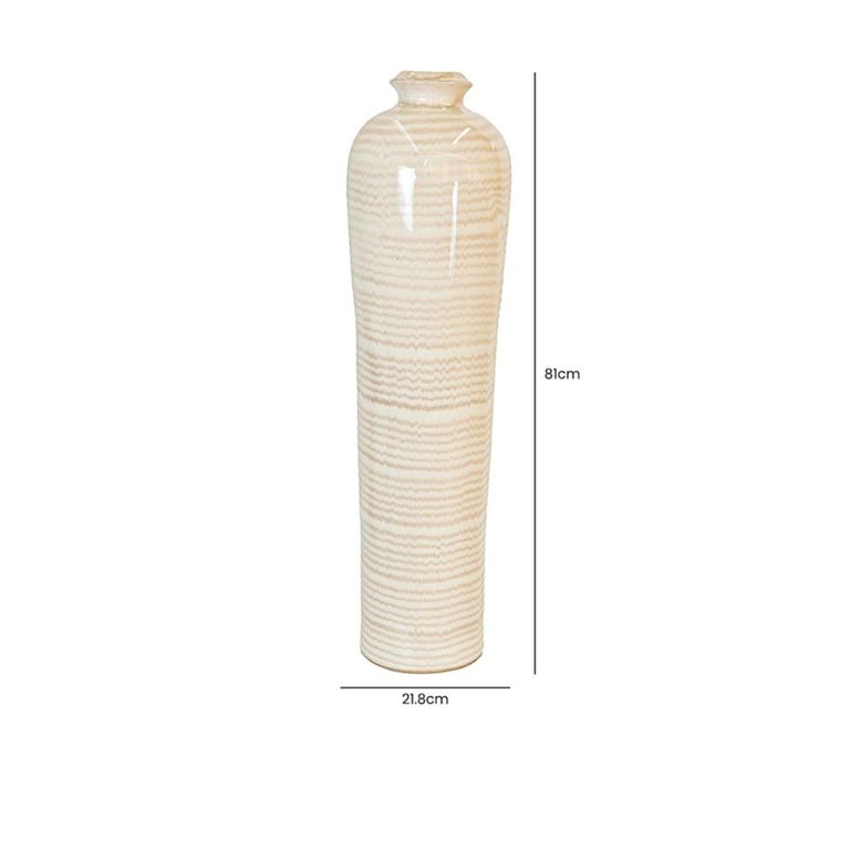 Vase - Beige and Brown Stripes - Ceramic - Large