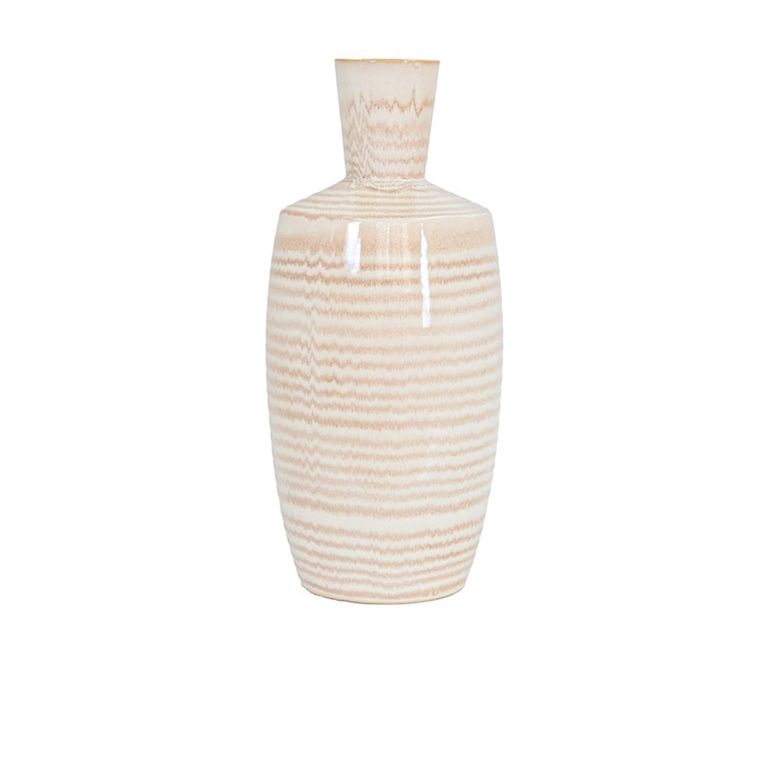 Vase - Beige and Brown Stripes - Ceramic - Small
