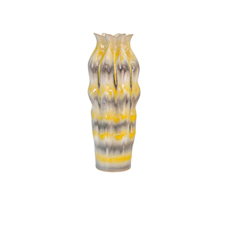 Vase - Beige and Grey Stripes - Ceramic - Large