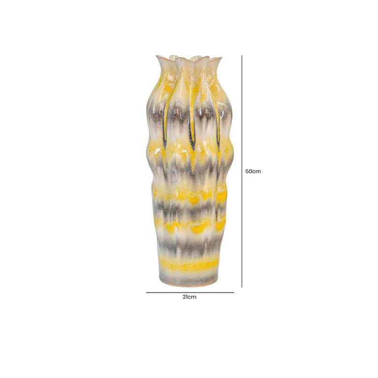 Vase - Beige and Grey Stripes - Ceramic - Large