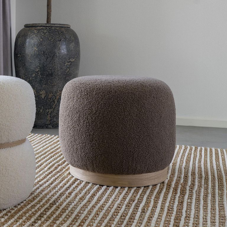Belfort Pouf - Round - Brown Boucle Fabric