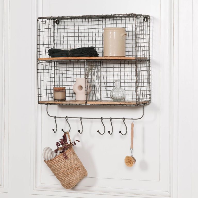 Metal Wall Shelf Hooks - Black - 3 Compartment
