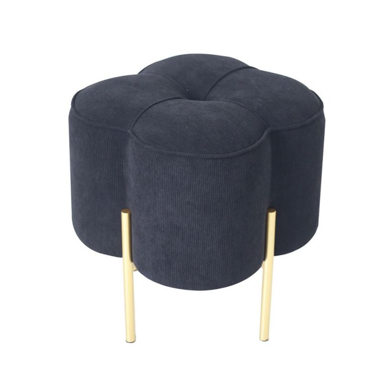 Clover Ottoman Footstool - Black Velvet Fabric