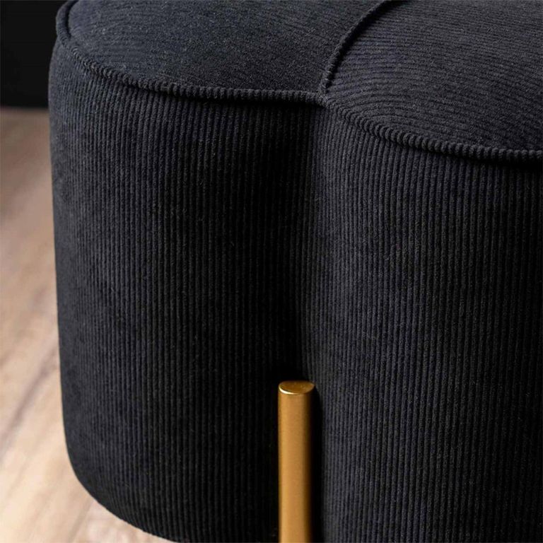 Clover Ottoman Footstool - Black Velvet Fabric
