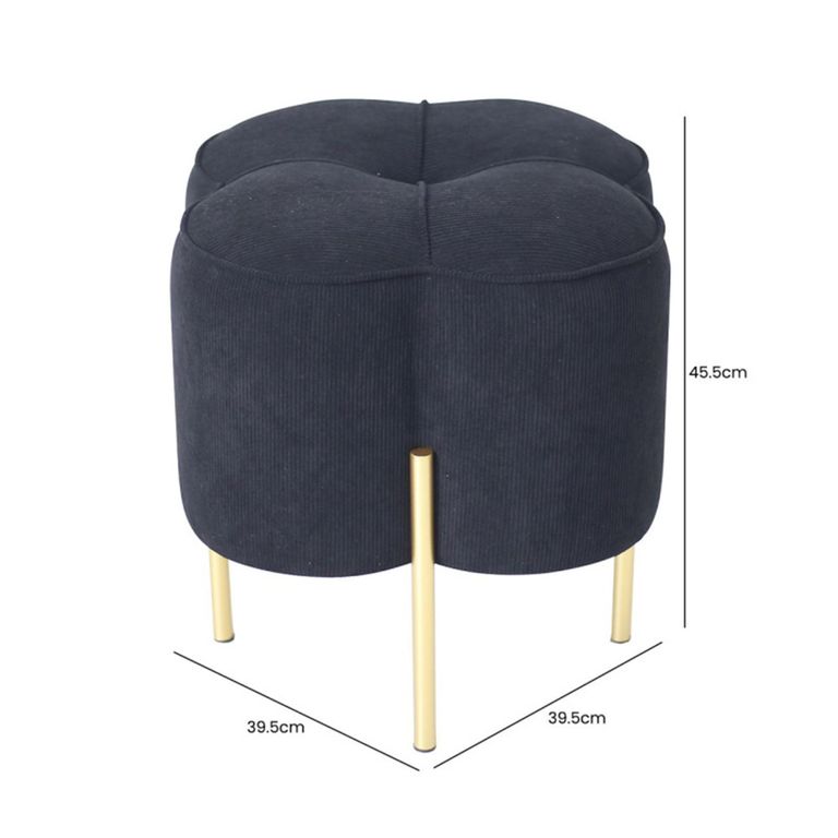 Clover Ottoman Footstool - Black Velvet Fabric