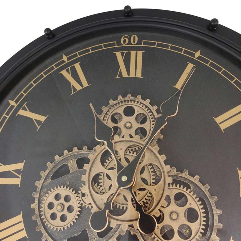 Wall Clock - Round - Black and Gold Gears