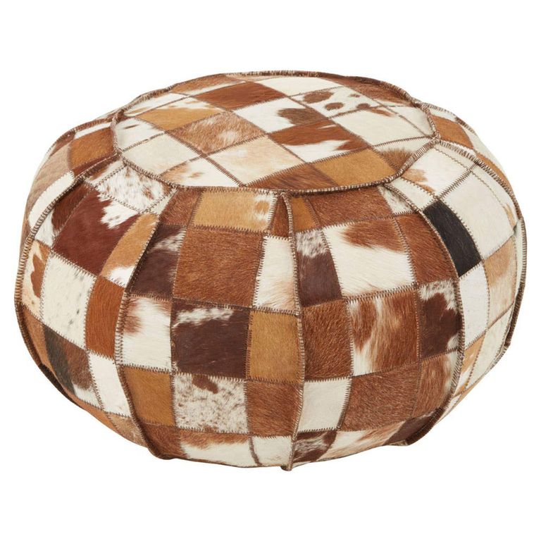 Buffalo Pouffe - Round - Leather Patchwork
