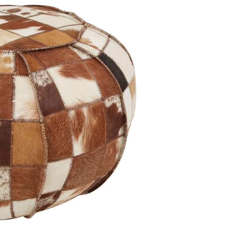 Buffalo Pouffe - Round - Leather Patchwork