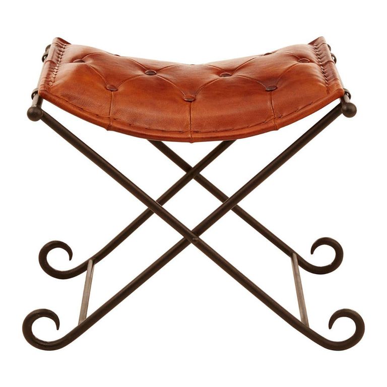 Buffalo Folding Stool - Tan - Leather with Metal