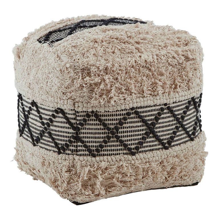 Cefena Pouffe - Black and White Fabric - Square - Shaggy