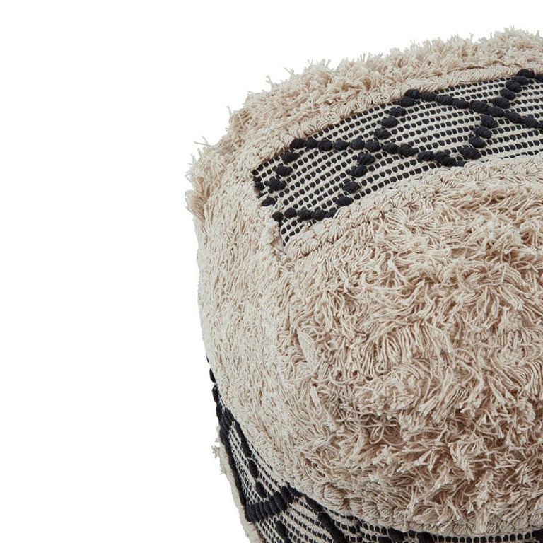 Cefena Pouffe - Black and White Fabric - Square - Shaggy