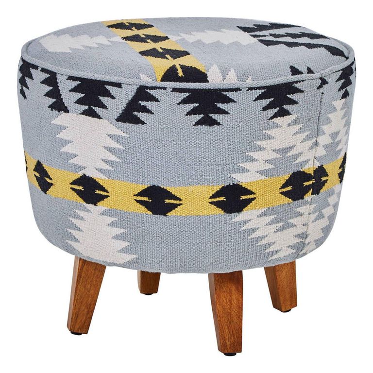Cefena Footstool - Round - Blue Fabric