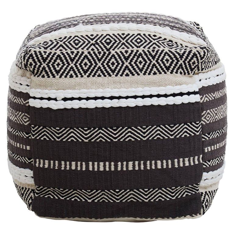 Cefena Pouffe - Square - Grey and White Fabric