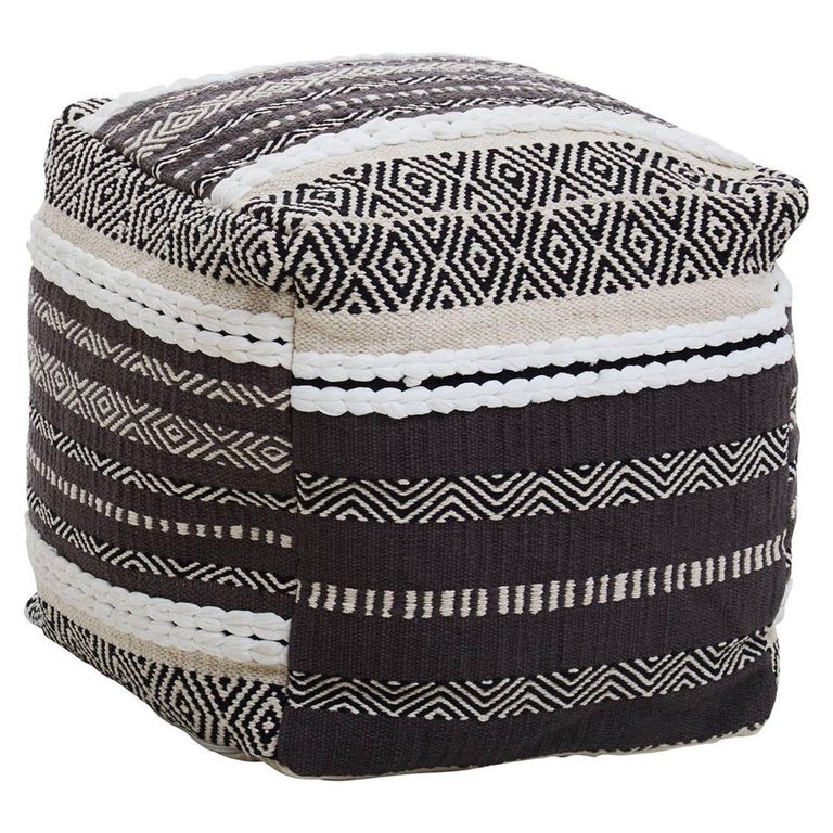 Cefena Pouffe - Square - Grey and White Fabric